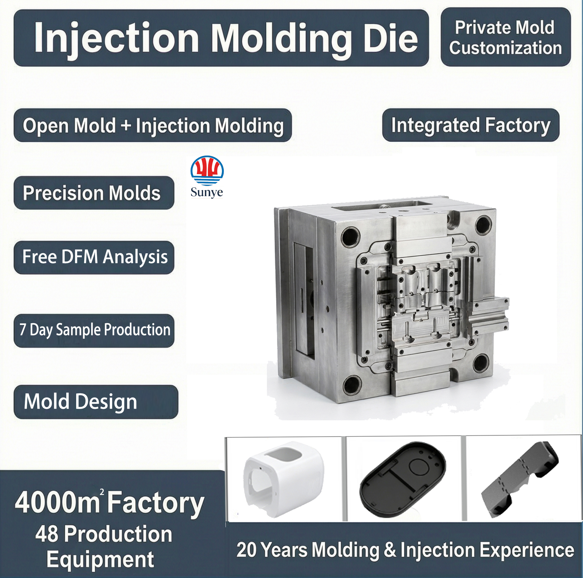 Custom Plastic Injection Mold ABS PP Plastic Injection Molding Parts Service with S136 Steel ISO9001 Certified Mould Factory