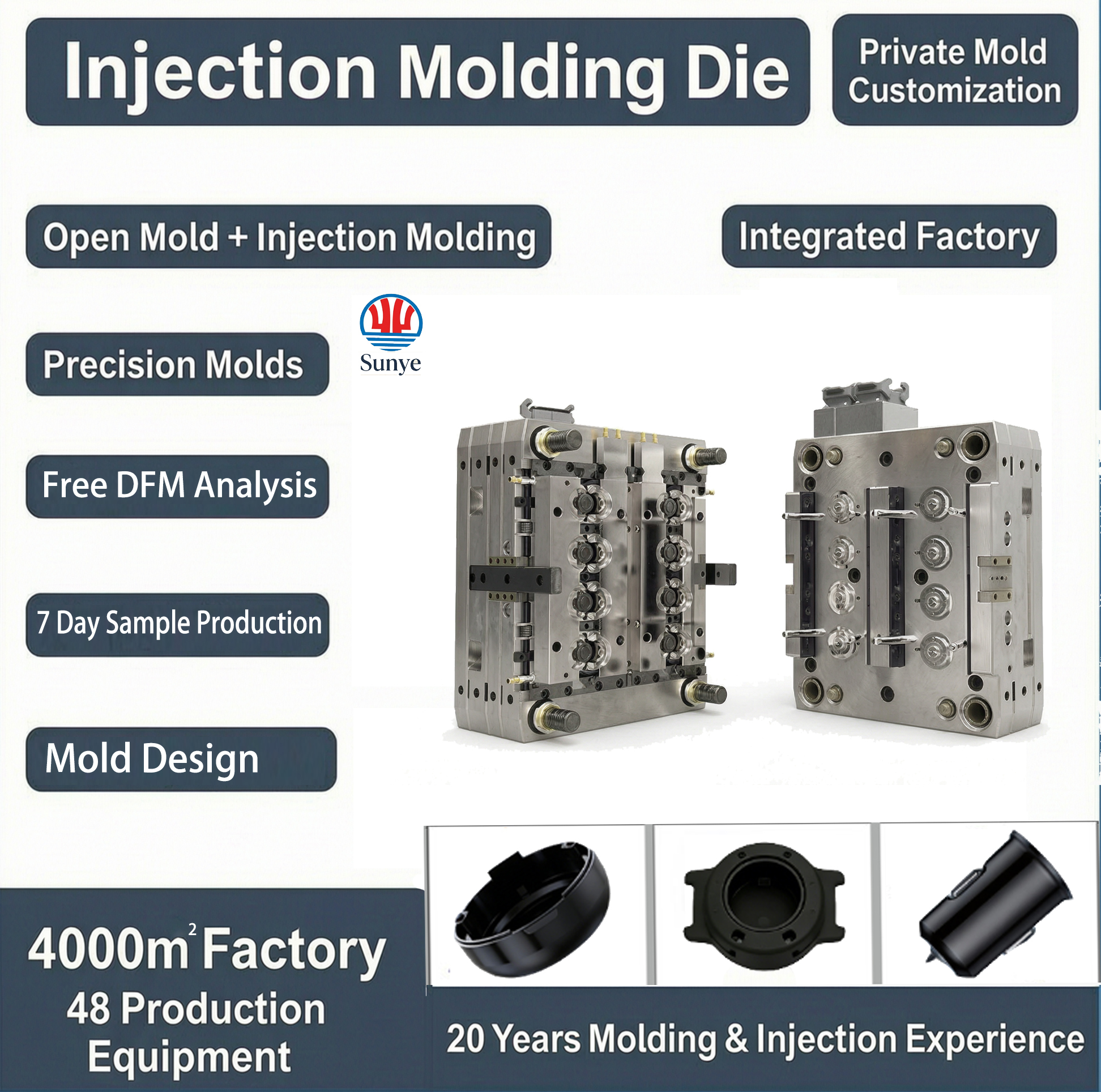 Precision Multi Cavity Injection Mold Design and Manufacturing Service 3D CAD Drawing ABS Part Molding Service Free DFM Analysis